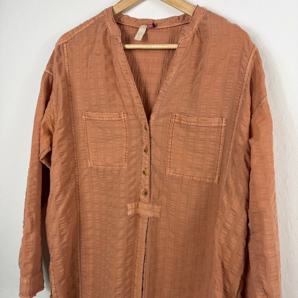 Pilcro and‎ the Letterpress Textured Henley Tunic Top Terracotta Orange Small - Picture 3 of 8